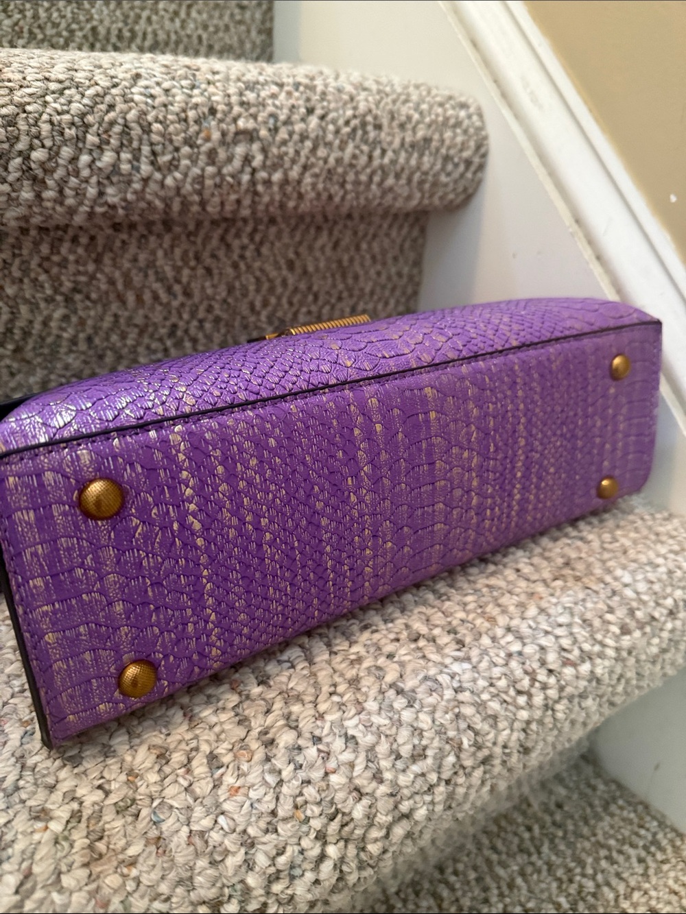 Purple Textured Snake Kin Top-Handle Bag - Picture 7 of 7